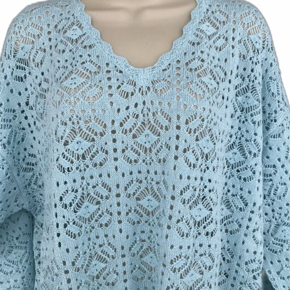 Modern Soul Aqua Mint Green Crocheted Top XL
